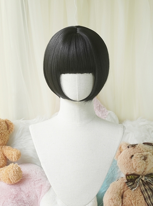 Japanese Style Retro Girly Cute Flat Bangs Versatile Daily Bob Hair Sweet Lolita Short Wig