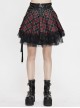 Punk Style Personalized Grid Pattern With Lace Hem Asymmetrical Design Black And Red Adjustable Skirt