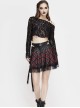 Punk Style Personalized Grid Pattern With Lace Hem Asymmetrical Design Black And Red Adjustable Skirt