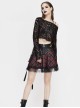 Punk Style Personalized Grid Pattern With Lace Hem Asymmetrical Design Black And Red Adjustable Skirt