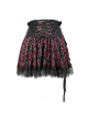 Punk Style Personalized Grid Pattern With Lace Hem Asymmetrical Design Black And Red Adjustable Skirt