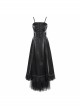 Gothic Style Gorgeous Shiny Braid With Lace Mesh Hem Black Adjustable Suspender Dress