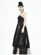 Gothic Style Gorgeous Shiny Braid With Lace Mesh Hem Black Adjustable Suspender Dress