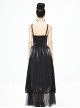 Gothic Style Gorgeous Shiny Braid With Lace Mesh Hem Black Adjustable Suspender Dress