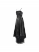 Gothic Style Gorgeous Shiny Braid With Lace Mesh Hem Black Adjustable Suspender Dress