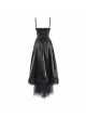 Gothic Style Gorgeous Shiny Braid With Lace Mesh Hem Black Adjustable Suspender Dress