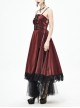 Gothic Style Gorgeous Shiny Braid With Lace Mesh Hem Red Adjustable Suspender Dress