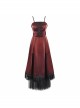 Gothic Style Gorgeous Shiny Braid With Lace Mesh Hem Red Adjustable Suspender Dress