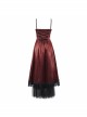 Gothic Style Gorgeous Shiny Braid With Lace Mesh Hem Red Adjustable Suspender Dress