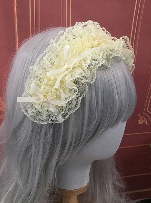 Ribbon Bowknot Sweet Lolita Solid Color Versatile Soft Girl Girly Beautiful Lace Headband