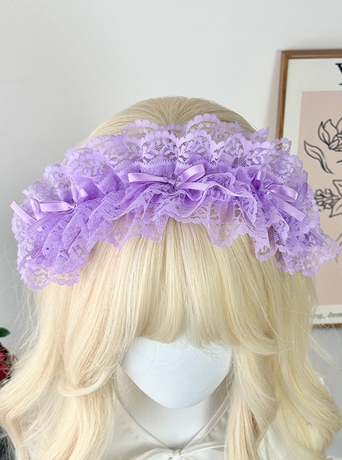 Ribbon Bowknot Sweet Lolita Solid Color Versatile Soft Girl Girly Beautiful Lace Headband