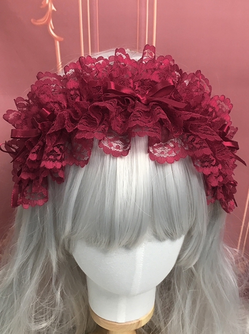 Ribbon Bowknot Sweet Lolita Solid Color Versatile Soft Girl Girly Beautiful Lace Headband