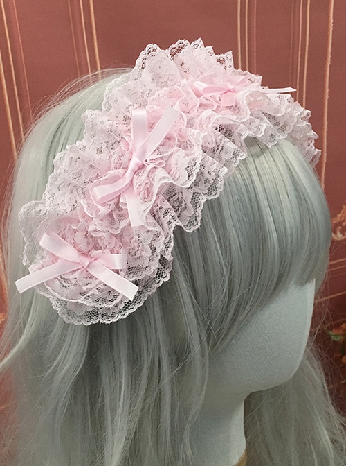 Ribbon Bowknot Sweet Lolita Solid Color Versatile Soft Girl Girly Beautiful Lace Headband