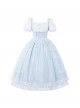 Confession Poem Series Blue Mesh Yarn Elegant Pastoral Style Classic Lolita Puff Sleeves Square Collar Bowknot Dress