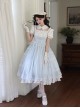 Confession Poem Series Blue Mesh Yarn Elegant Pastoral Style Classic Lolita Puff Sleeves Square Collar Bowknot Dress