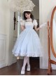 Confession Poem Series Blue Mesh Yarn Elegant Pastoral Style Classic Lolita Puff Sleeves Square Collar Bowknot Dress