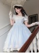 Confession Poem Series Blue Mesh Yarn Elegant Pastoral Style Classic Lolita Puff Sleeves Square Collar Bowknot Dress