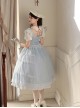 Confession Poem Series Blue Mesh Yarn Elegant Pastoral Style Classic Lolita Puff Sleeves Square Collar Bowknot Dress