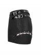 Gothic Style Elastic Striped Knit Stitching Patent Leather Buckle Decorative Side Eyelet Tie Black Tight Hip Skirt