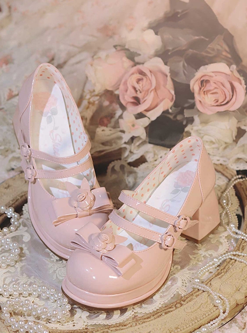 Tsubaki Tea Series Cute Retro 3D Flower Rose Elegant Sweet Lolita Round Toe High Heel Mary Jane Shoes