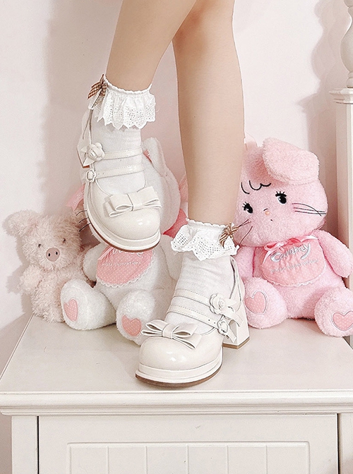 Tsubaki Tea Series Cute Retro 3D Flower Rose Elegant Sweet Lolita Round Toe High Heel Mary Jane Shoes