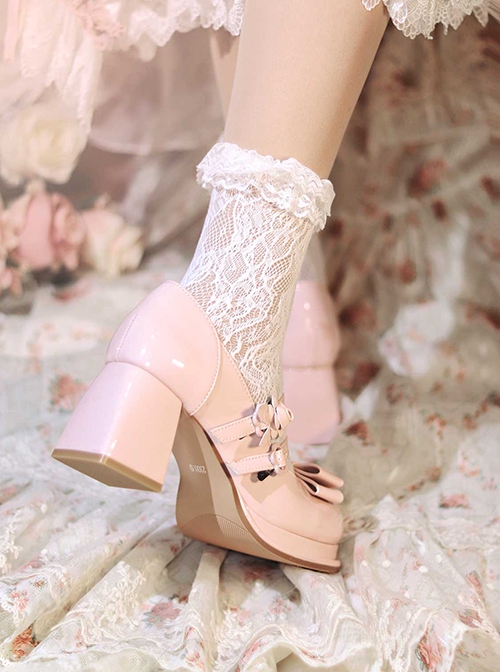 Tsubaki Tea Series Cute Retro 3D Flower Rose Elegant Sweet Lolita Round Toe High Heel Mary Jane Shoes