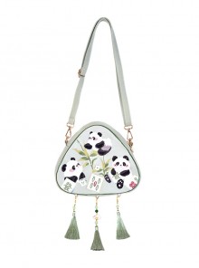 Mahjong Panda Series Light Green Chinoiserie Tassel Cute Panda Embroidery Classic Lolita Crossbody Triangular Bag