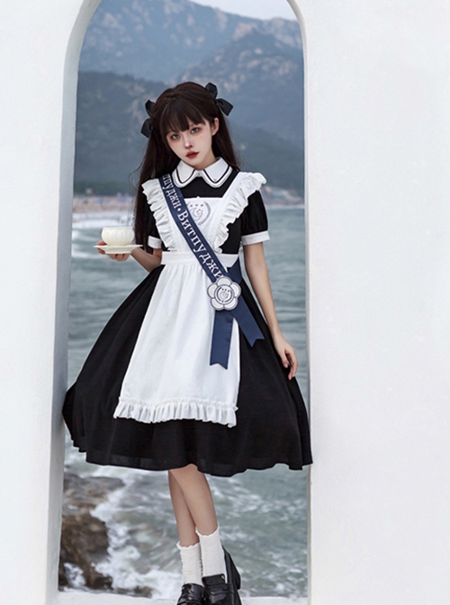 Natasha Series Russian School Uniform Classic Lolita Maid Student Daily Black Dress White Apron Embroidered Ribbon Suit