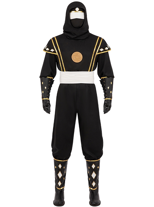 Movie Mighty Morphin Power Rangers Halloween Cosplay Black Ranger Outfits Accessories Black Boots