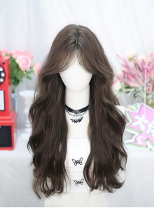 Elegant Commute Brown Fluffy Mid Split Bangs Long Curly Hair Classic Lolita Full-Head Wig