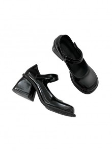 British College Style Simple Retro School Lolita One-Line Buckle High Heel Mary Jane Shoes