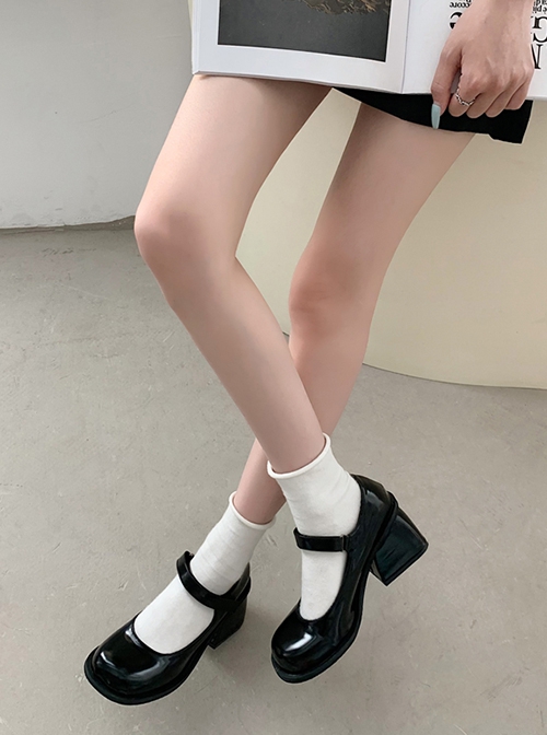 British College Style Simple Retro School Lolita One-Line Buckle High Heel Mary Jane Shoes