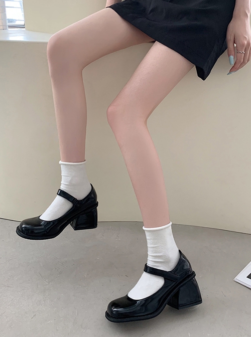 British College Style Simple Retro School Lolita One-Line Buckle High Heel Mary Jane Shoes