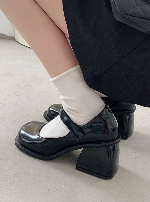 British College Style Simple Retro School Lolita One-Line Buckle High Heel Mary Jane Shoes