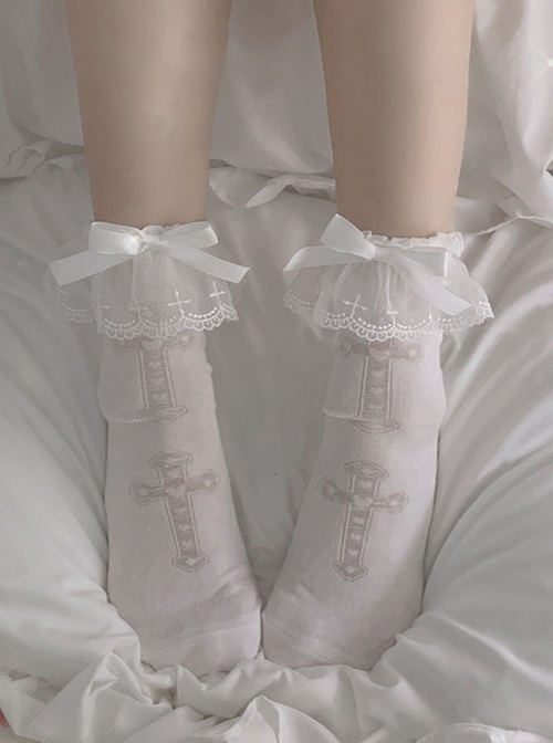 Exquisite Ballet Style Versatile Daily Cross Lace Cute Ribbon Bowknot Sweet Lolita Cotton Socks