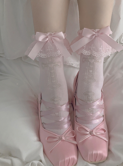 Exquisite Ballet Style Versatile Daily Cross Lace Cute Ribbon Bowknot Sweet Lolita Cotton Socks