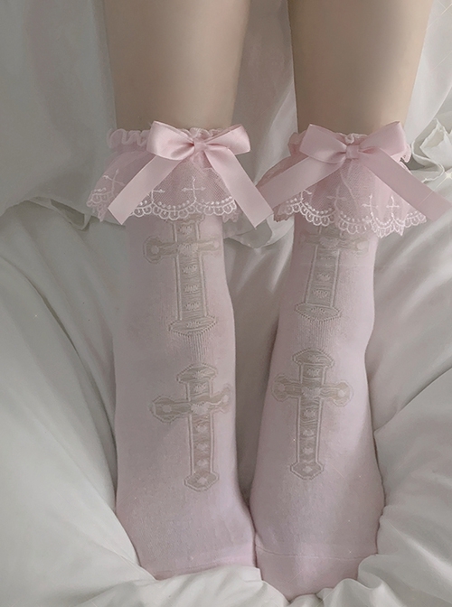 Exquisite Ballet Style Versatile Daily Cross Lace Cute Ribbon Bowknot Sweet Lolita Cotton Socks