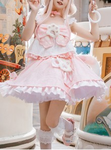 Miss Mewmew Series Cute Pink Kitty Paw Sweet Lolita Ruffles Bowknot Soft Girl Camisole Skirt Cat Ear Hairpin Set