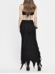 Punk Style Elastic Twill Hole Mesh Short Front And Long Back Black Waist Hip Skirt