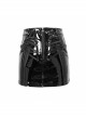 Punk Style Sexy Glazed Leather Front Center Zipper Black Tight Skirt