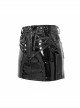 Punk Style Sexy Glazed Leather Front Center Zipper Black Tight Skirt