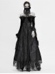 Gothic Style Gorgeous Lace Pleated Off Shoulder Detachable Fur Collar Black Adjustable Long Sleeve Dress