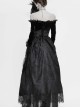 Gothic Style Gorgeous Lace Pleated Off Shoulder Detachable Fur Collar Black Adjustable Long Sleeve Dress