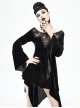 Gothic Style Gorgeous Lace Pleated Off Shoulder Detachable Fur Collar Black Adjustable Long Sleeve Dress