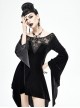 Gothic Style Gorgeous Lace Pleated Off Shoulder Detachable Fur Collar Black Adjustable Long Sleeve Dress