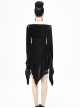 Gothic Style Gorgeous Lace Pleated Off Shoulder Detachable Fur Collar Black Adjustable Long Sleeve Dress