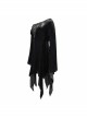 Gothic Style Gorgeous Lace Pleated Off Shoulder Detachable Fur Collar Black Adjustable Long Sleeve Dress