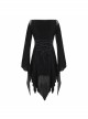 Gothic Style Gorgeous Lace Pleated Off Shoulder Detachable Fur Collar Black Adjustable Long Sleeve Dress