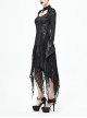 Punk Style Hollow Hole Knit Stitching Irregular Lace Mesh Hem Black Trumpet Sleeve Dress