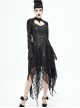 Punk Style Hollow Hole Knit Stitching Irregular Lace Mesh Hem Black Trumpet Sleeve Dress